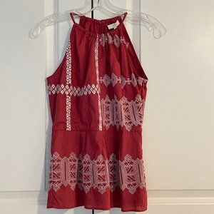 BNWT Joie Sleeveless Embroidered Tank Top (Size 0, Brick Red/White)